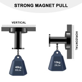 logei Magnetic Hook Magnets Strong 40 kg (88 lbs) for Hanging Bags and Coats, Set of 2 Black Magnetic Hooks, Magnetic Holder, Fridge Magnets in Pin Style for Locker etc