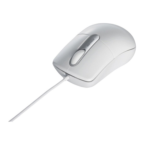BUFFALO BSMOU27SMWH Wired Optical Mouse, Quiet, 3 Buttons, Medium, White