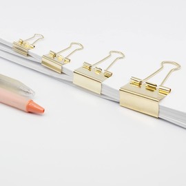 Binder Clip Paper Clamps, Assorted Sizes (Mini, Small, Medium, Large), 100 Pcs Clips for Office School Supplies (Gold)