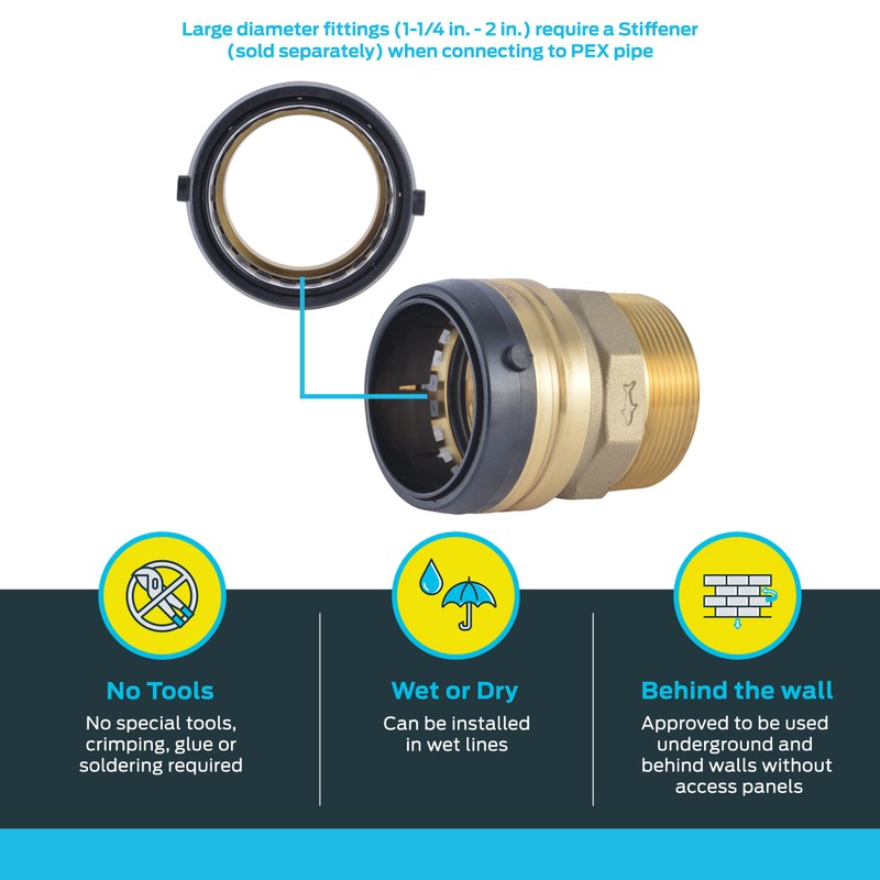 SharkBite 1-1/4 Inch MNPT Adapter, Push to Connect Brass Plumbing
