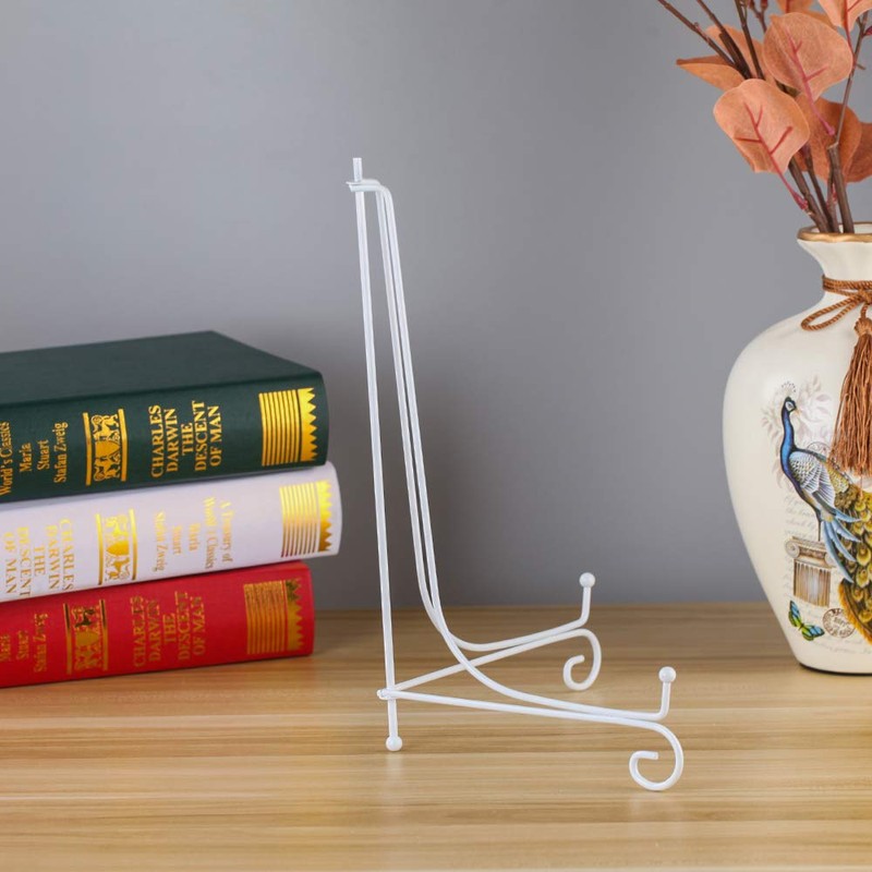 (2 Pack) 12" Iron Large Plate Stand, White Iron Easel