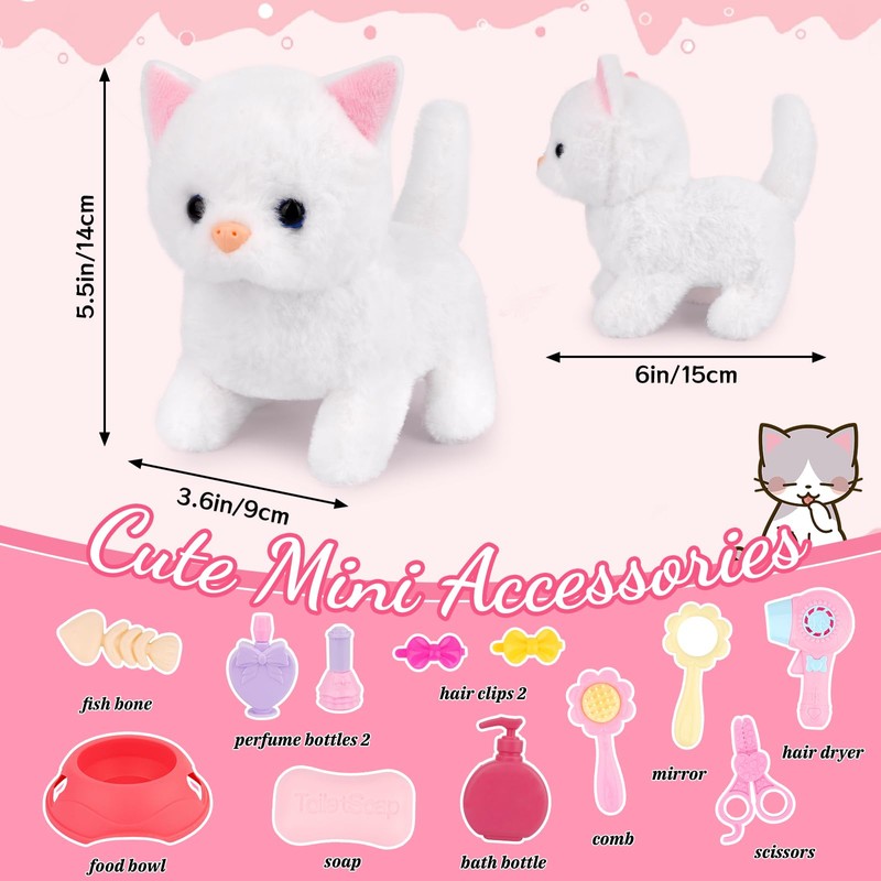 JIAJEGTGT Cat Plush,Walking Cat Plush Toys, Electronic Interactive Stuffed with