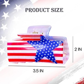 4th of July Hair Claw Clips Patriotic Red White Blue Hair Accessories for Women, USA Flag Claws Clips Strong Hold Barrettes for Independence Day, Party Decor | 2 Pack