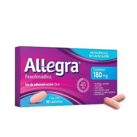 Allegra Antihistamínico para Alergias Severas y Urticaria 10 tabletas x 180 mg. Controla las Alergias Agraviadas por Contaminación. No Causa Sueño