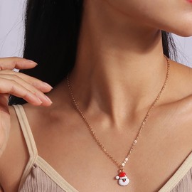 Inateannal Vintage Santa Claus Necklace Santa Claus Necklace Gold Pendant Necklace Chain Enamel Santa Claus Necklace Jewellery for Women and Girls, Zinc