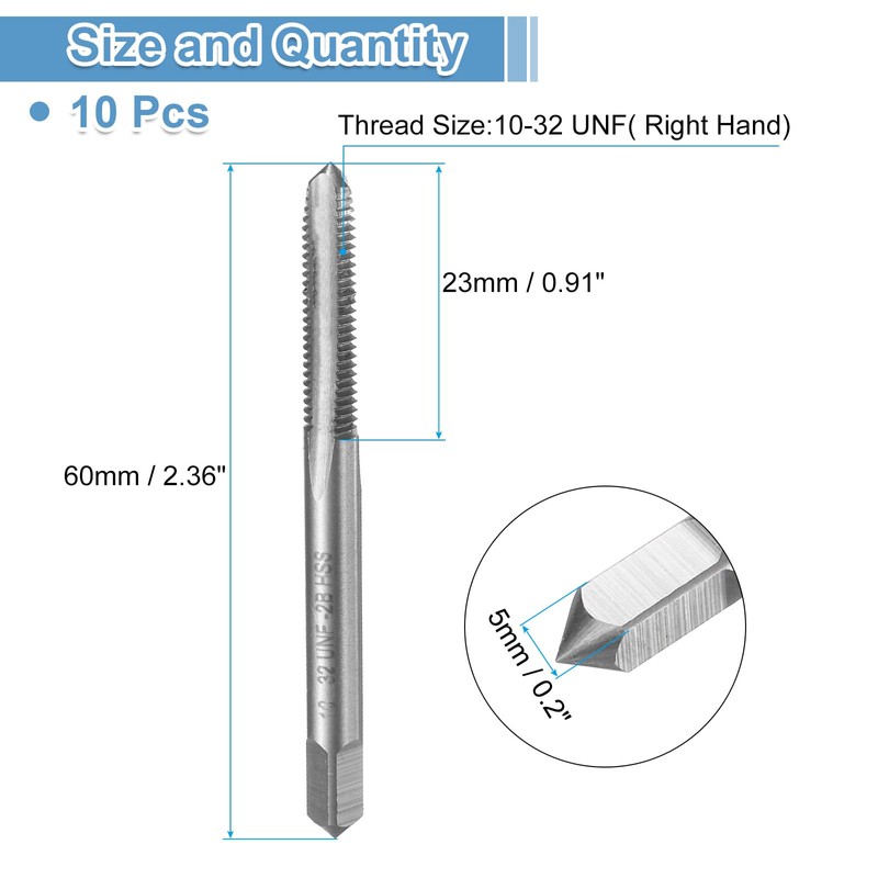 sourcing map 10pcs Straight Flute Thread Tap, 10-32 UNF Screw