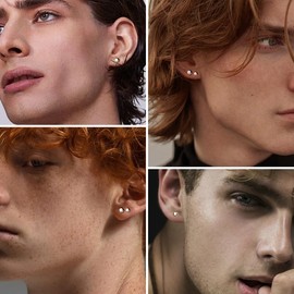 TGNEL Hexagon Mens Earrings Stud Pure Titanium Earrings for Sensitive Ears, Small Helix Cartilage Earring for Multiple Piercing Hypoallergenic