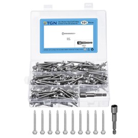 DTGN 150Pcs #12x2" Hex Washer Head Self Drilling Screws, 410 Stainless Steel Self Tapping Sheet Metal Screw Set with Washer & Hex Bit Socket