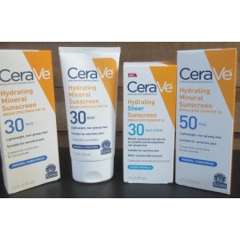 CeraVe Hydrating Mineral Face Sunscreen Lotion - YOUR CHOICE - 2- 3 OZ SPF 30 FACE & BODY