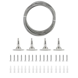 QWORK® Rope Tension Set, 10 Metres, 2 mm PVC Coated Steel Cable Wire Rope and 4 x Mounting Clamp with Screws, Dowels