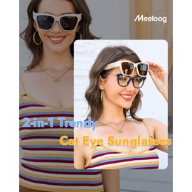 Meeloog Over Glasses Sunglasses for Women Polarized Stylish Cateye Shades Go Over Glass Women for Driving Large MST0065