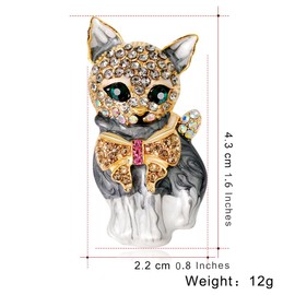 FAIRYGATE Brooches for Women UK Crystal Cat Bow Lapel Pin Cute Green Eye Kitten Brooch Alloy Rhinestone Clothing Accessories，B3409