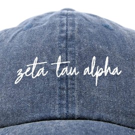DALIX Zeta Tau Alpha - Gorro de béisbol cursivo para mujer, Azul Marino Lavado, Talla única