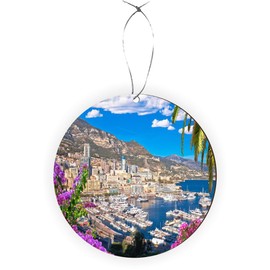 Island Gifting - Image of Monaco and Monte Carlo Cityscape and harbor colorful view - Round Ceramic Ornament with string - Christmas Ornament, CerOrn-rnd-1316