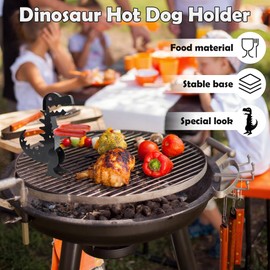 Funny Hot Dog Holders for Grill, Stainless Steel BBQ Sausage Holder for Grilling, Dinosaur Shape Hot Dog Roasting Sticks for Outdoor Camping Parties