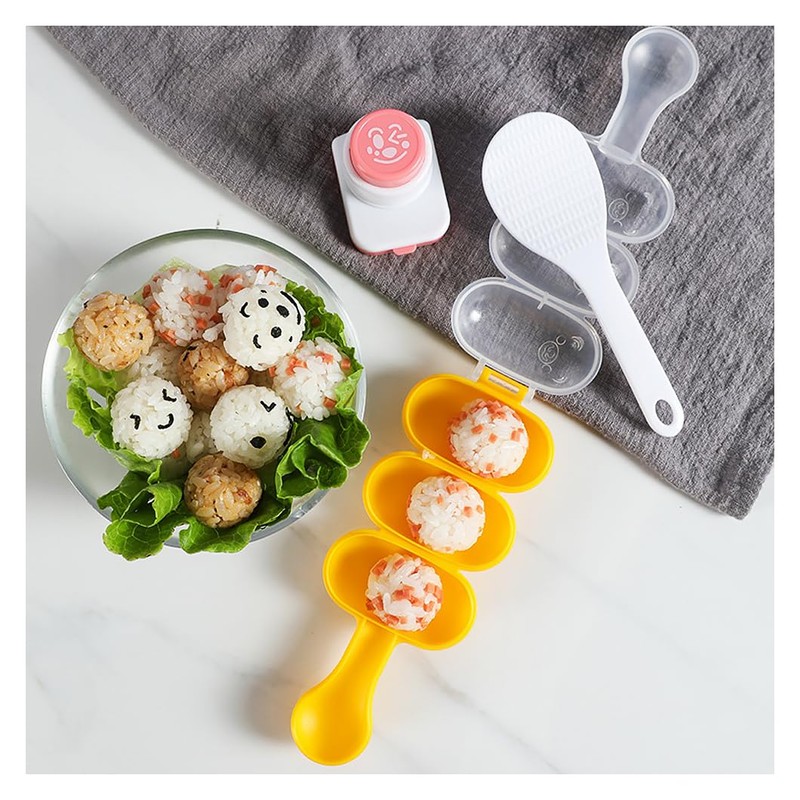 アイデアキャラクター形三角おにぎり型家庭用子どもごはん弁当型DIY海苔寿司型おにぎり型 キッチン弁当利用品 10点セット エンボス加工＋おにぎり7個＋シェイカー＋ライススプーン (10pcs)