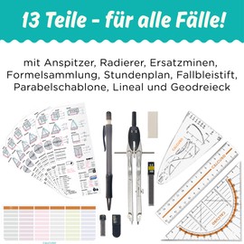 CALCUSO Geometry Set Pro in Orange with Compass and Set Square - Perfect Mathematics Set for School, Office, University and Drawings - Ideal as a Geometry Set for Secondary School