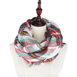 VIVIAN & VINCENT Women's Fall Winter Scarf Classic Tassel Plaid Tartan Scarf Warm Soft Chunky Large Blanket Wrap Shawl Scarves Christmas Red Green