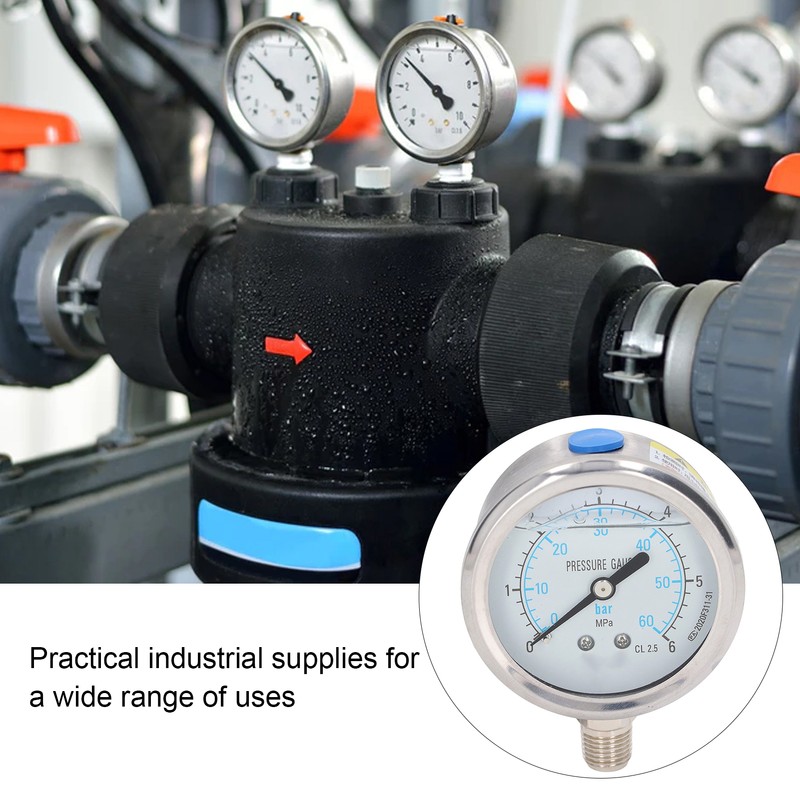 Pressure Gauge Stainless Steel Vibration Resistant Oil Manometer 1/4in NPT