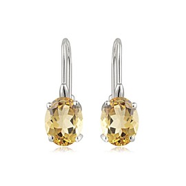 Sterling Silver Choice of Gemstone Birthstone Oval Leverback Earrings, Sterling Silver Gemstone, Citrine