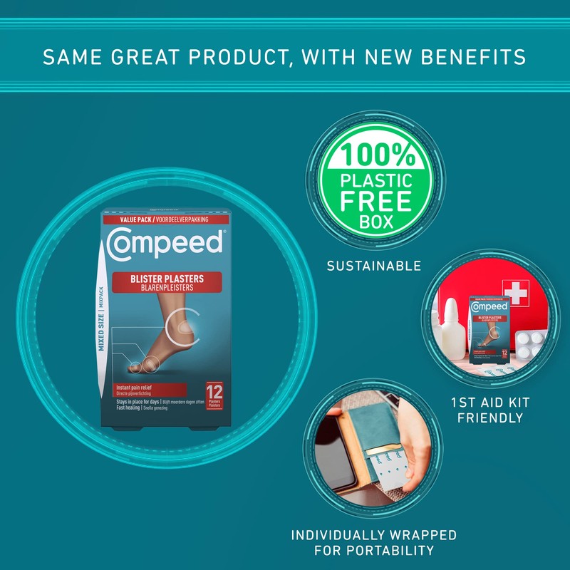 Compeed Mixed Size Blister Plasters, 12 Hydrocolloid Plasters, Foot Treatment,
