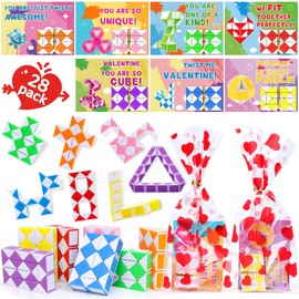 28 Pack Valentines Day Gifts for Kids, Valentines Students Gifts Snake Twist Fidget Toys with Cards for Kids Classroom School - Valentines Day Cards Bulk Party Favors for Kids Prizes Exchange