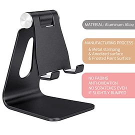 Soporte para teléfono celular, plegable, de aleación de aluminio, color negro, soporte de metal para teléfono con ángulo ajustable por eje giratorio, soporte para teléfono inteligente