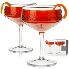 Viski Admiral Stemmed Cocktail Glasses, Crystal Drinkware Perfect for Gin & Tonic, Spritz, and Manhattans, Stemmed Coupe Glasses, Set of 2, 7oz