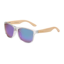 Piranha Eyewear Hardy Clear Square Bamboo Sunglasses with Blue Mirror Lens