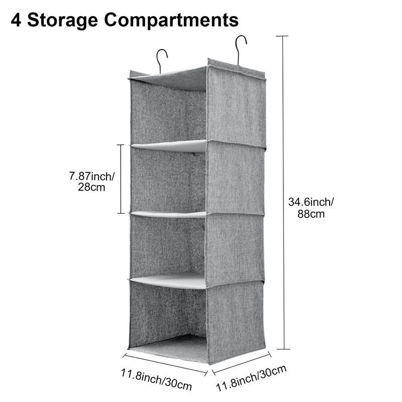 BOMEI PACK Grey Hanging Wardrobe Closet Organizer Shelves with 4