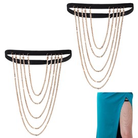 AHANDMAKER 2 Pieces Crystal Thigh Chains Rhinestone Body Chain Adjustable Sparkly Layered Leg Chain Rave Party Thigh Chain Body Jewelry Accessories for Women and Girls, Golden