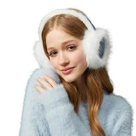 NICEYEA Winter Warm Faux Fur Ear Muffs for Men Women Foldable Fluffy Plush Ear Warmers Windproof Headband Earmuffs Soft Padded Earflap Cover Christmas Gifts (White)