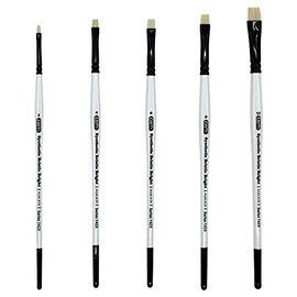 ZEM Brush White Hog Bristle Synthetic Brights Artist Brush Set 5 pcs Sizes 2 4 6 8 10 | Acrylic and Oil