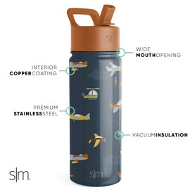 Simple Modern Kids Summit Water Bottle with Straw Lid | 18oz Stainless Steel Cup Insulated Tumbler for Toddlers, School | Wheels Up
