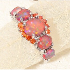 Awmnjtmgpw 925 Sterling Silver Diamond Ring Oval Cut Pomegranate Orange Natural Five Oval Rings Exquisite Women's Diamond Ring Proposal Wedding Engagement Diamond Ring Size (6-10) (Size 10)