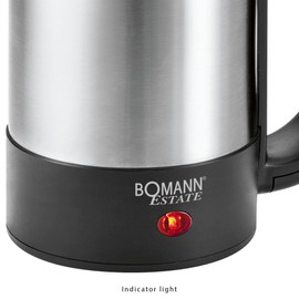 Bomann® Wasserkocher mit 0,5L Füllmenge | Wasserkocher klein ideal für unterwegs | Reisewasserkocher inkl. 2 Tassen | Mini Wasserkocher mit verdecktem Heizelement | Edelstahlgehäuse | WKR 1162 CB