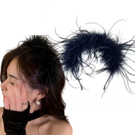 Yowzpe Swan Feather Hairband Headwear Hair Accessories Ostrich Angel Fairy Headband For Woman Christmas Festival Performances Tea Party Favor Wedding Dance Ballet Costume Decoration (Black, S)