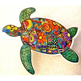 Sea Turtle Multicolor Floral Flat Acrylic Pin Brooch Jewelry