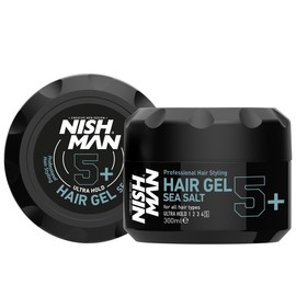 NISHMAN Hair Styling Gel 5+ Sea Salt 300ml – Ultra Strong Hold Hair Gel with Sea Salt for Textured Volume, Fresh Scent and Long-Lasting Style