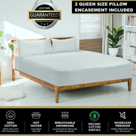 100% Waterproof Organic Cotton Mattress Protector, 3 Piece Set with 2 Zippered Pillow Protectors (Full)