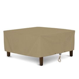 SunPatio Outdoor Ottoman Cover, Heavy Duty Waterproof Square Coffee Table Cover, Patio Furniture Side Table Cover, All Weather Protection, 32" L x 32" W x 18" H, Beige