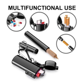 Lighter Case&Airtight Aluminum Metal Storage Tube Set,Waterproof Aluminum Container + Durable Lighter Pouch,Travel Kit for Hiking,Outdoor Use (Black)