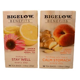 Bigelow Calm Stomach & Stay Well Herbal Tea Bundle - 2 Boxes, Caffeine Free, Herbal, Immune Support, Digestion