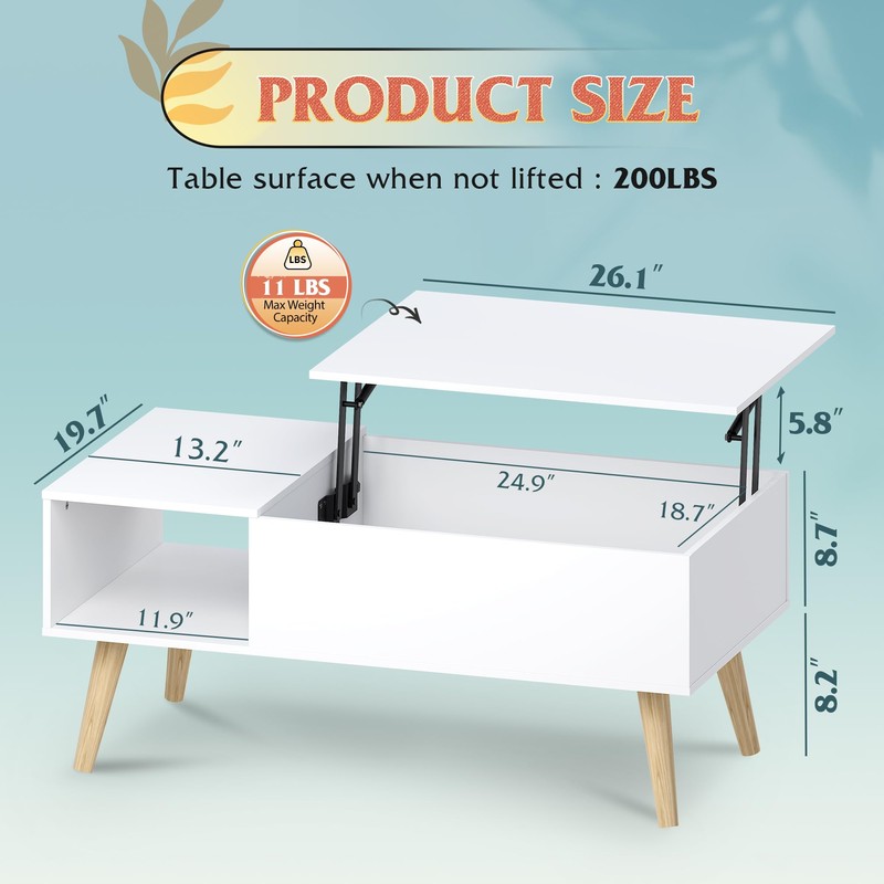 WLIVE Coffee Table for Living Room, Lift Top Coffee Table