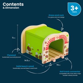 Bigjigs Rail, Double Tunnel, Wooden Toys, Train Set, Train Tunnel, Wooden Train Track Accessories, Bigjigs Accessories, Train Toys, Train Tunnel for Kids