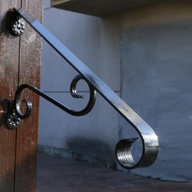 Yahpetes Hand Rails 1-2 Steps Porch Handrails Wrought Iron Handrail Grab Rail Single Post Railing 22.8"X 14.4" Black Stair Railing Bracket Metal Art Wall Mount Rail for Outdoor Step MLFS25