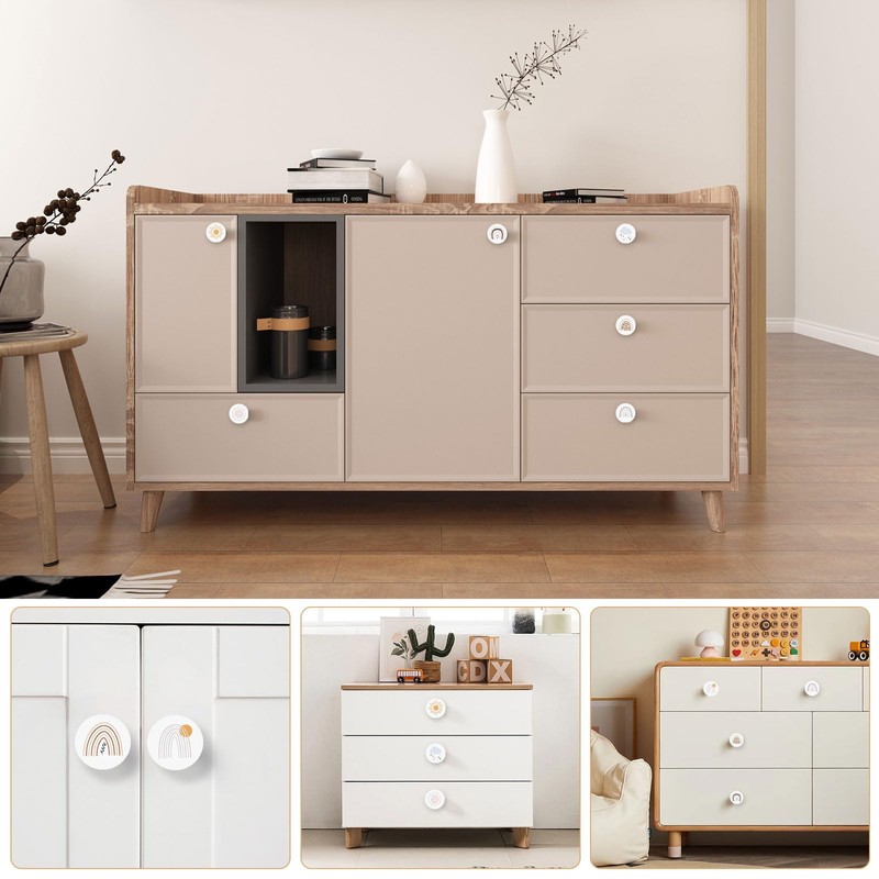 8Pcs Wooden Drawer Knobs with Screws, Cute Creative Cabinets Knobs