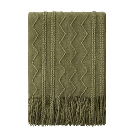BOURINA Textured Solid Soft Sofa Throw Couch Cover Knitted Decorative Blanket,Olive, 127x152cm