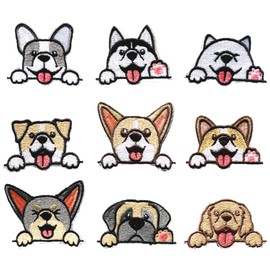 Sewing Repair Patches for Clothing, Self-Adhesive Embroidered Decorative Patches for Covering Holes, Cute Dog Patches for Down Jacket Tent Clothes Bags Cushion, 9pcs