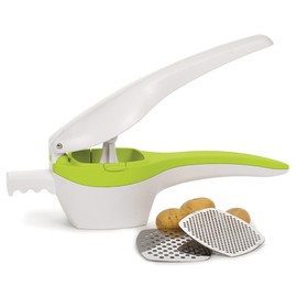RSVP International (SPUD) Potato Ricer, White/Green | Mash Potatoes, Fruits, Vegetables & More | Includes Medium & Coarse Plates | Pot Resting Extension | Dishwasher Safe